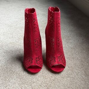 Aldo Red Laser-Cut Peep-Toe Boots